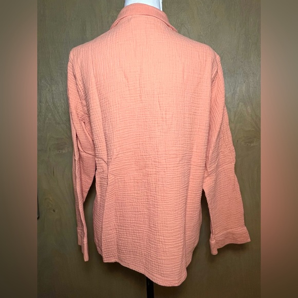 Coral Cotton Gauze Long Sleeve Buttoned Blouse M - Picture 3 of 3